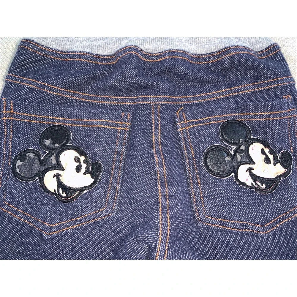 Baby‎ Gap Mickey Mouse Jeans 9M Disney Pull On Denim  Elastic Waist Embroidered
